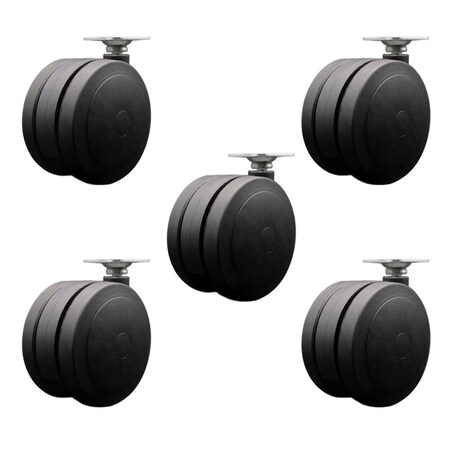 Service Caster 4'' Black Heavy Duty Floor Safe Twin Wheel Casters Top Plate, 5PK SCC-TP02S100-TPR-BLK-5